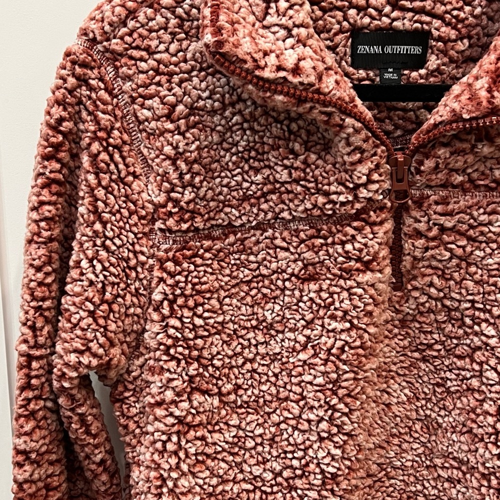 Zenana Outfitters Burgundy White Fuzzy Quarter Zip - Picture 4 of 8